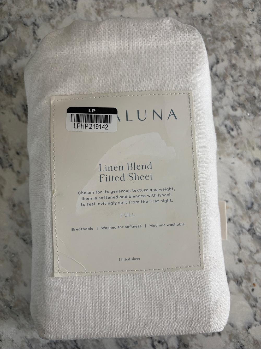 Casaluna Full Size Linen Blend Fitted Sheet - White ( Fresh White )